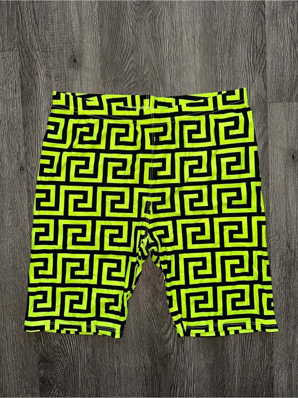 Neon Yellow & Black Geo-Print Bike Shorts
